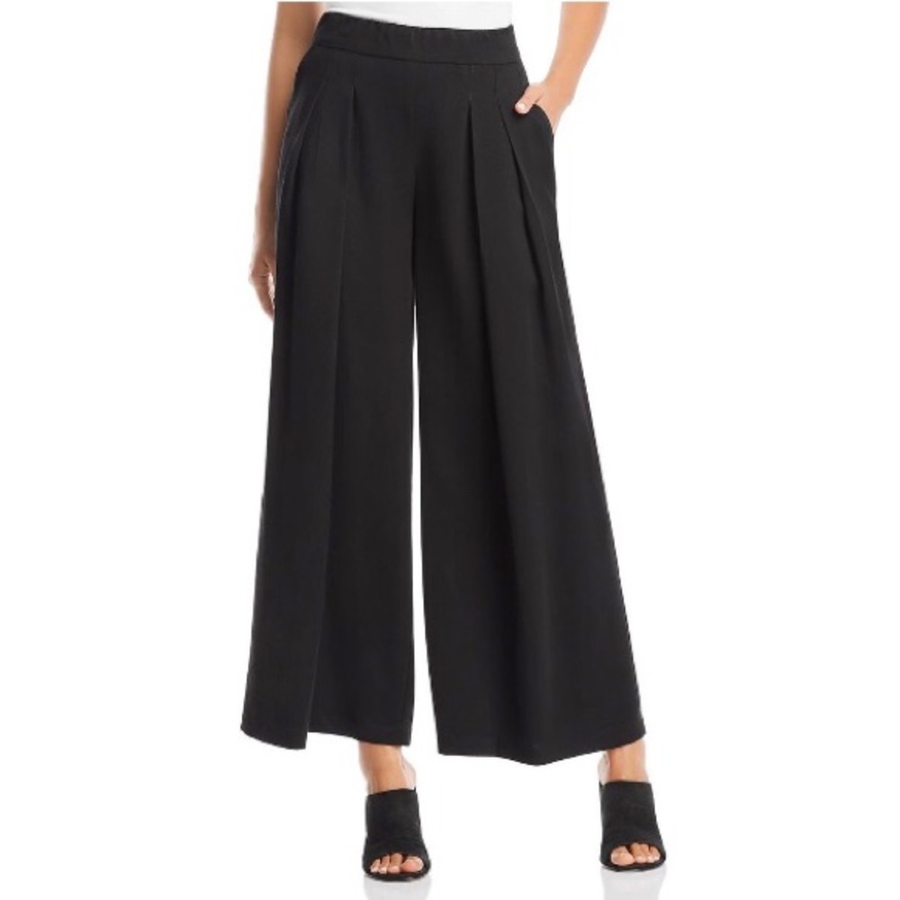 Eileen Fisher Tencel Wide Leg Pull on Black Pant
